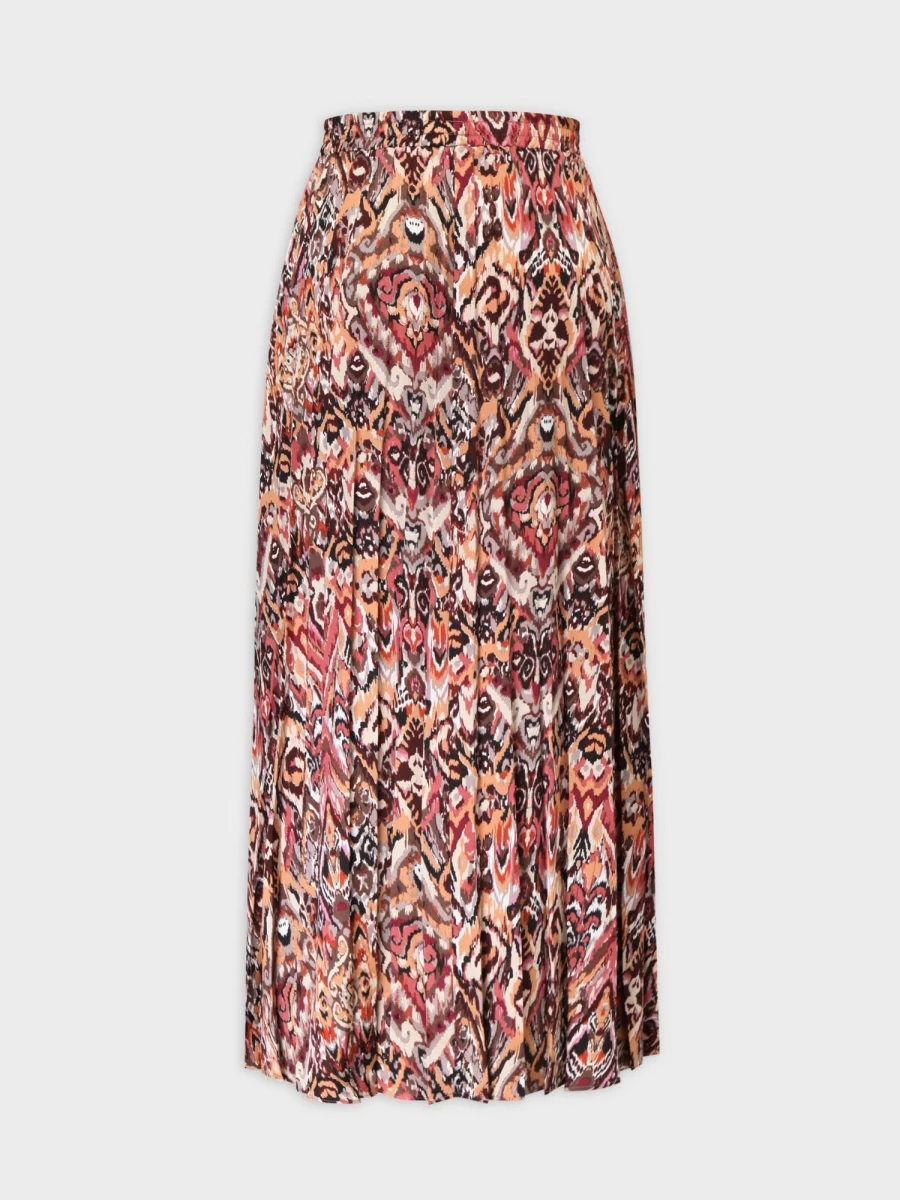 Pose Women's Abstract Multi Print Pleated Maxi Skirt with Covered Band - 37" Length
