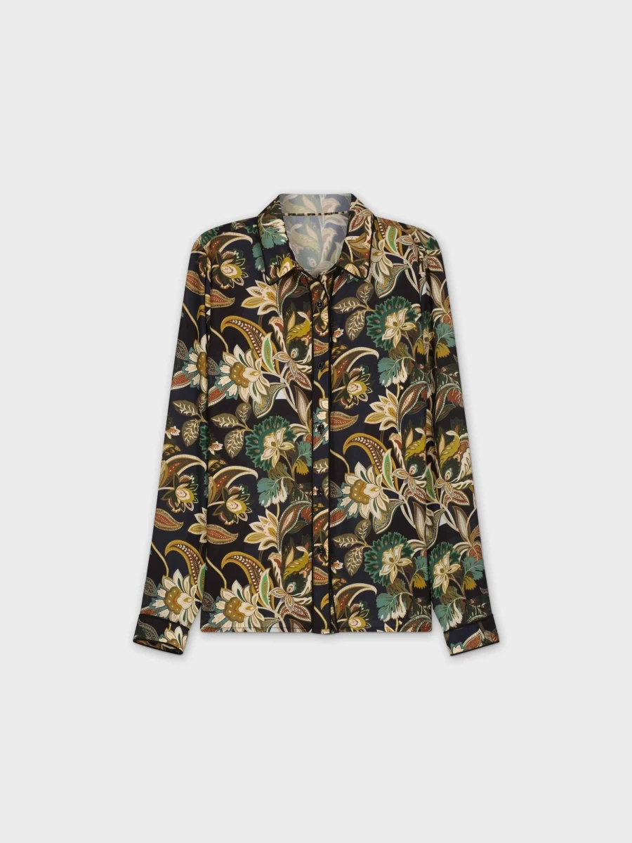 "STELLA & ROSE Women's Leaf Design Piped Blouse - Floral Print Top"