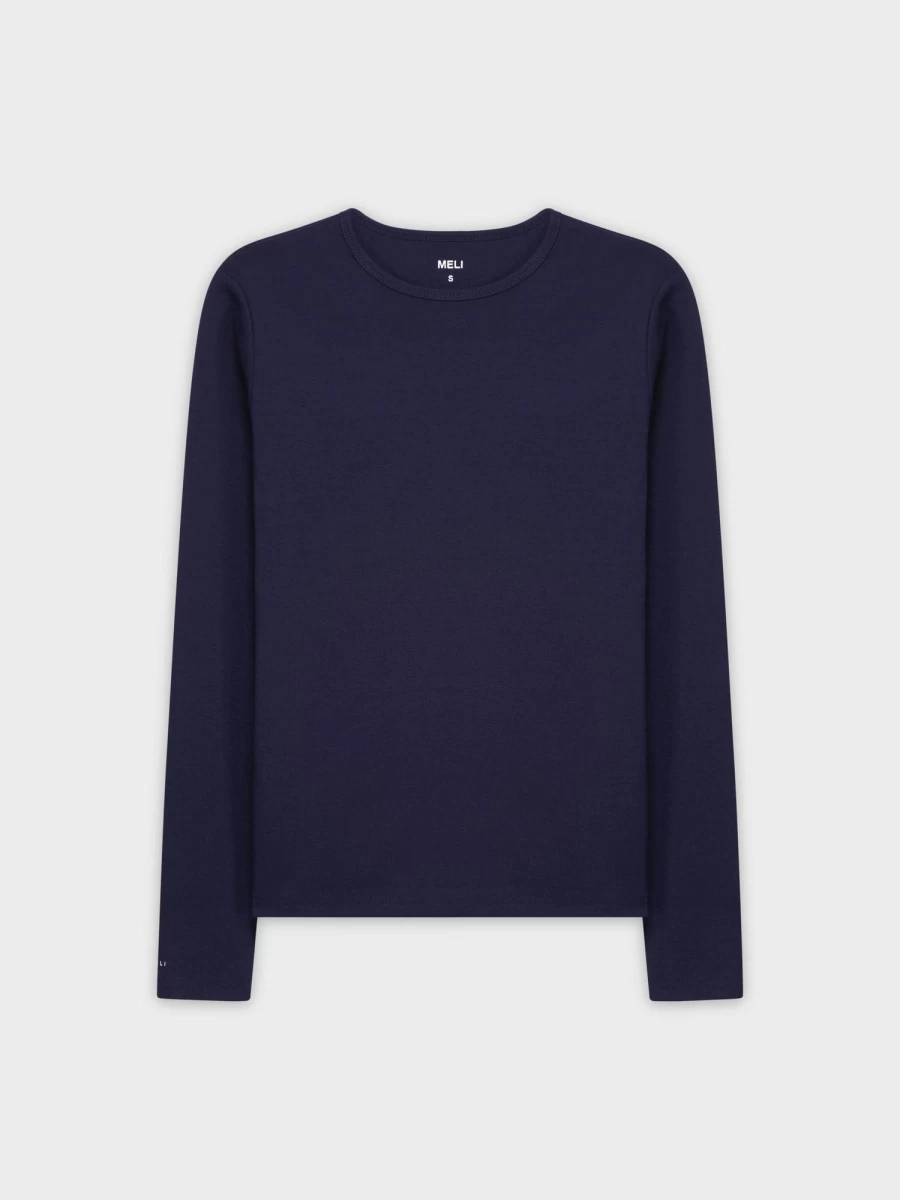MELI Women's Classic Long Sleeve T-Shirt in Navy - Comfortable Casual Tee