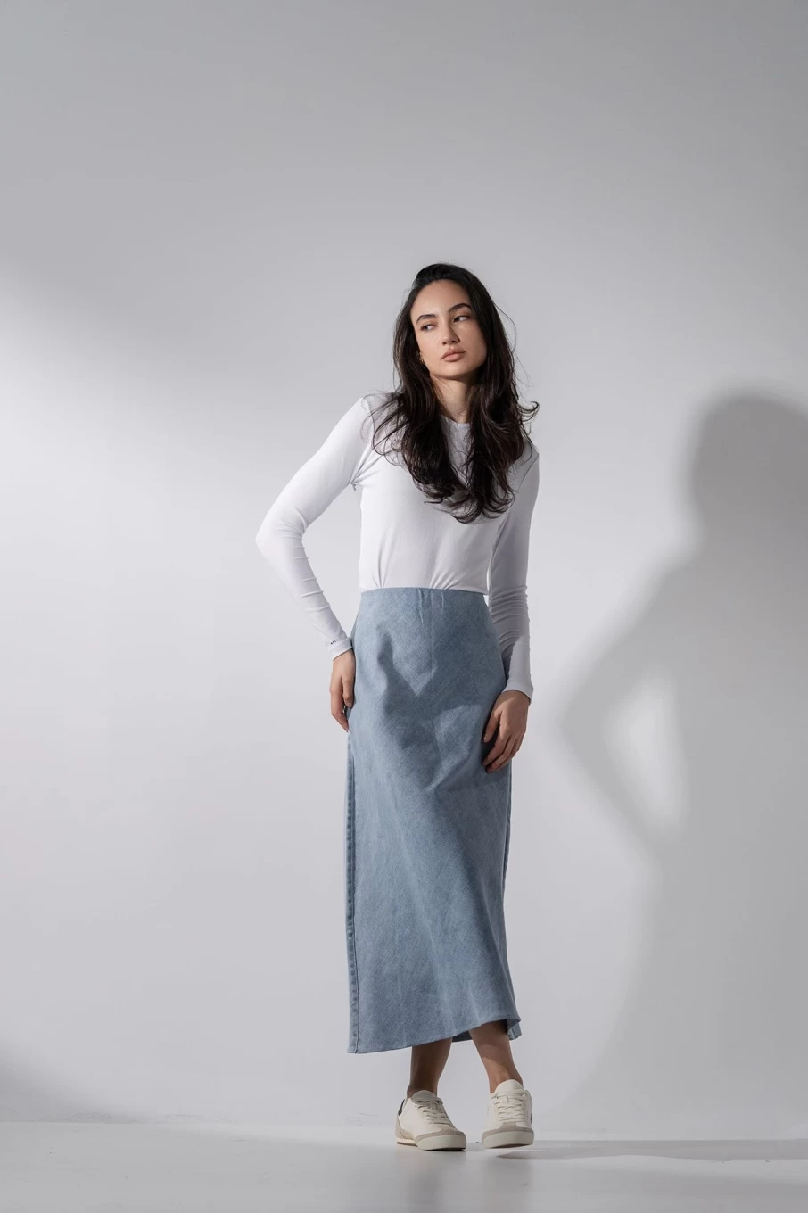 MELI Women's Classic Light Blue Denim Skirt - 37" Mid-Length Casual Wear