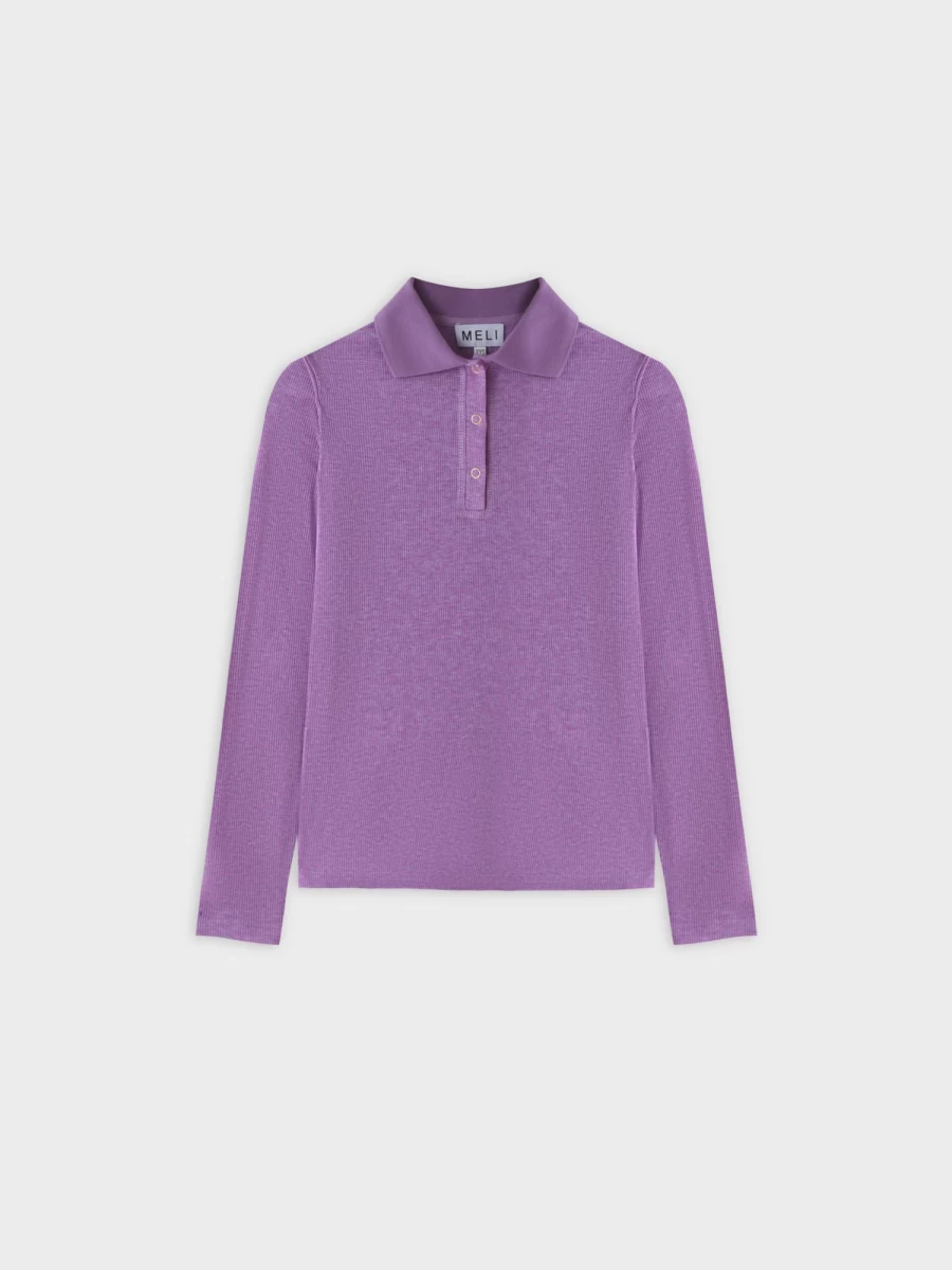 MELI Women's Purple Ribbed Collar T-Shirt - Soft Cotton Slim Fit Tee