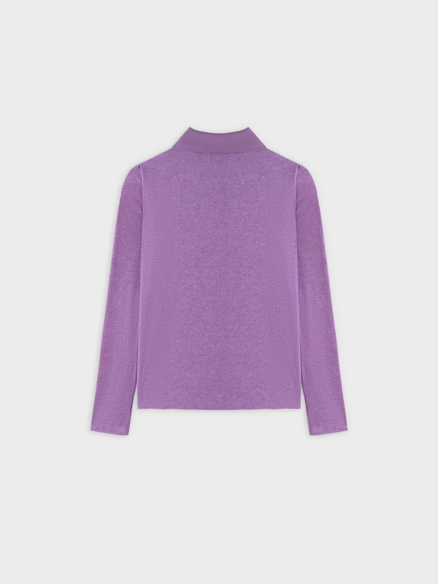MELI Women's Purple Ribbed Collar T-Shirt - Soft Cotton Slim Fit Tee