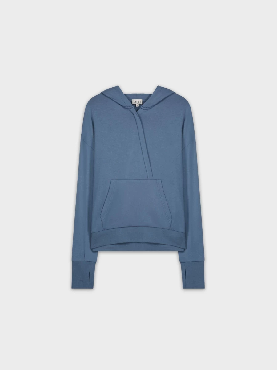 MELI Women's Denim Blue Crossover Hoodie - Stylish Casual Pullover