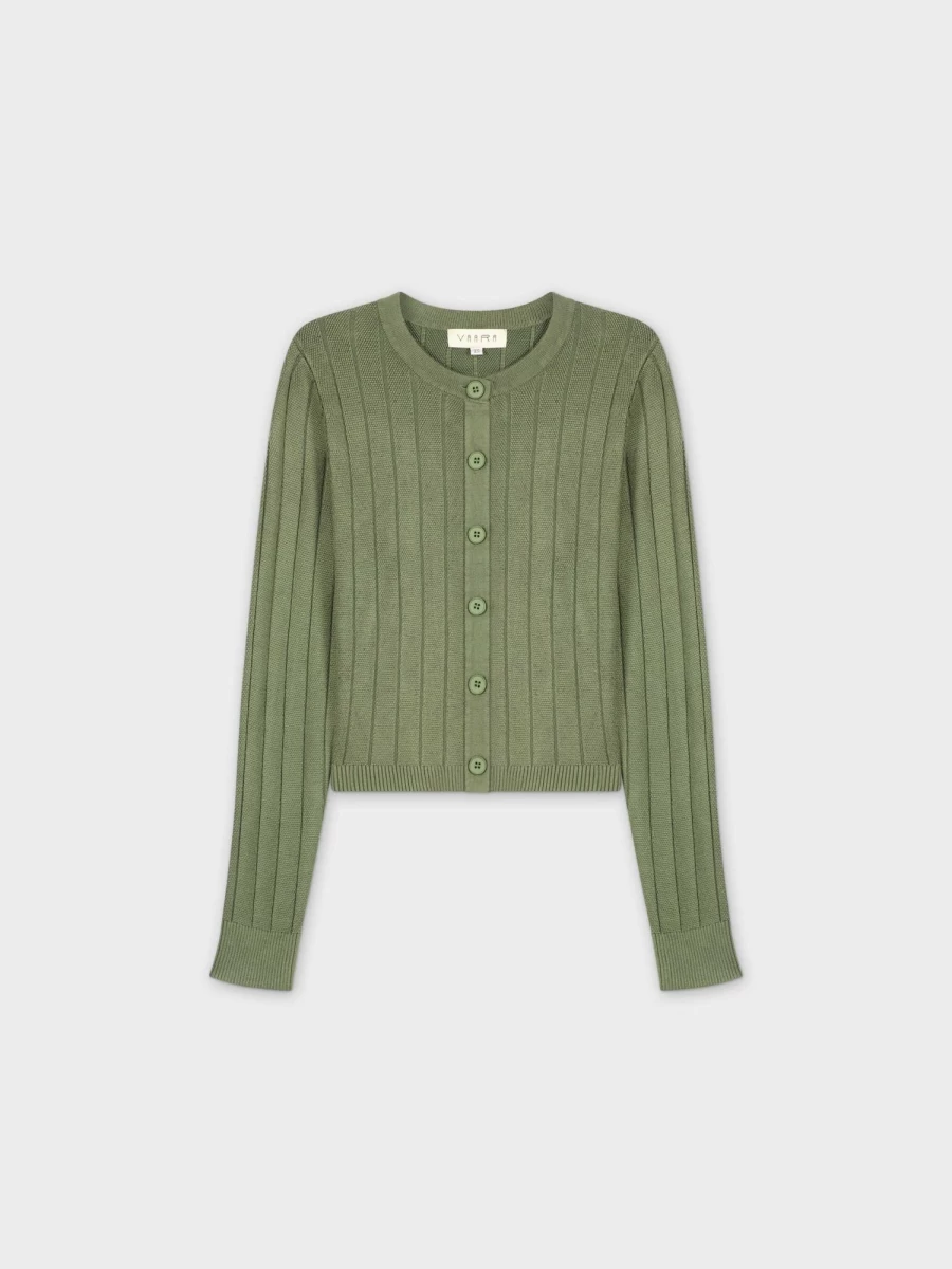VAARA Women's Olive Cropped Ribbed Cardigan - Stylish Knit Design