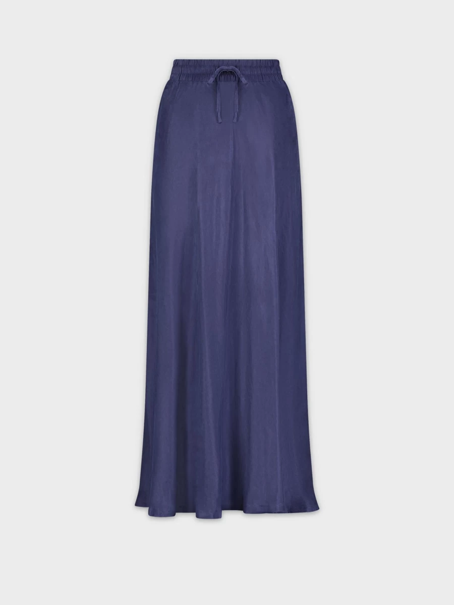 HAILEY Women's Navy Cupro Drawstring Waist Flowy Skirt - Lightweight & Breathable