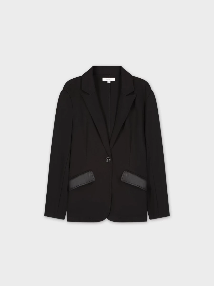 Hailey Women's Black Leather Pocket Blazer - Stylish Tailored Jacket