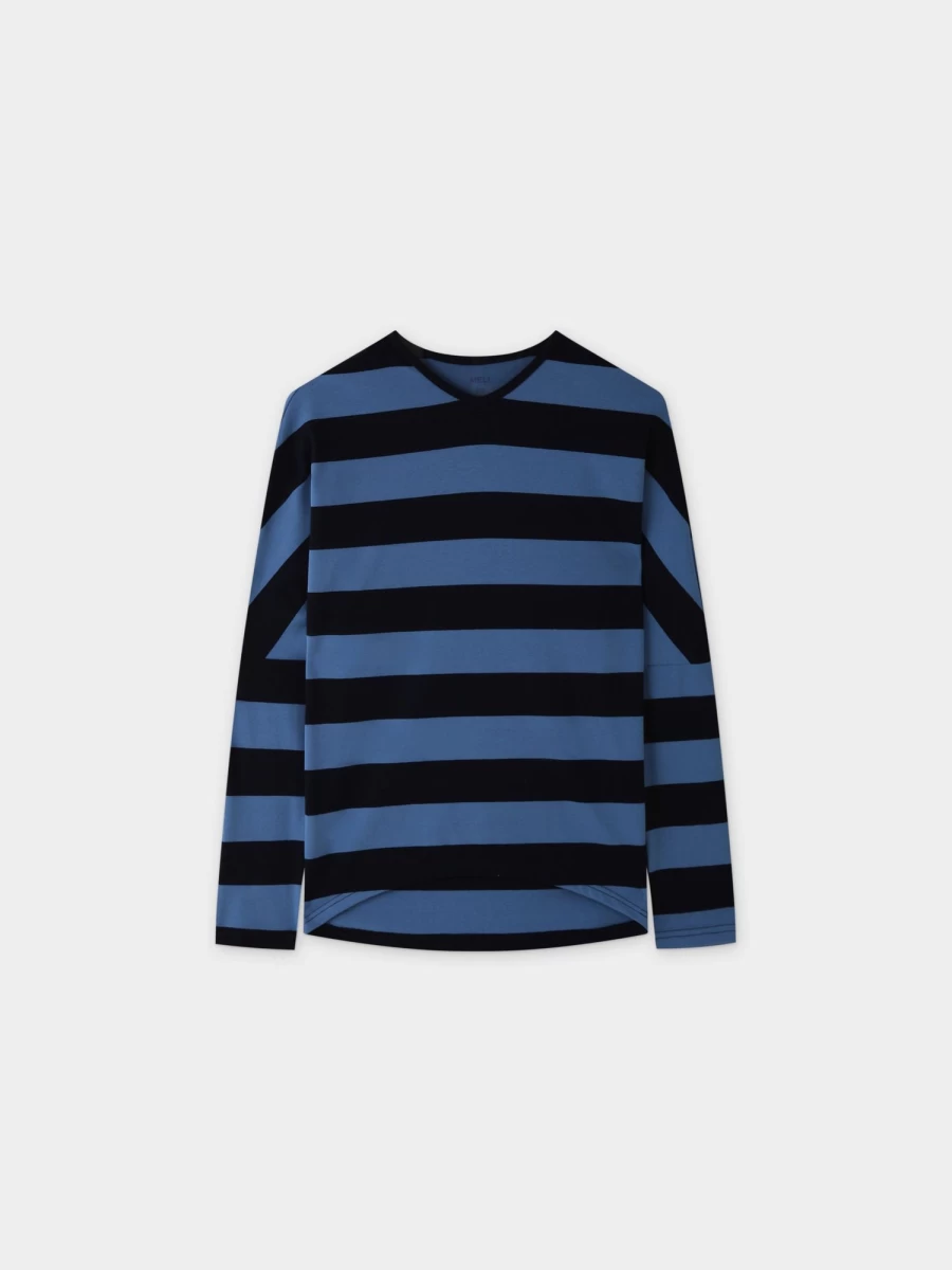 MELI Women's Light Blue & Dark Blue Striped Dolman V-Neck T-Shirt