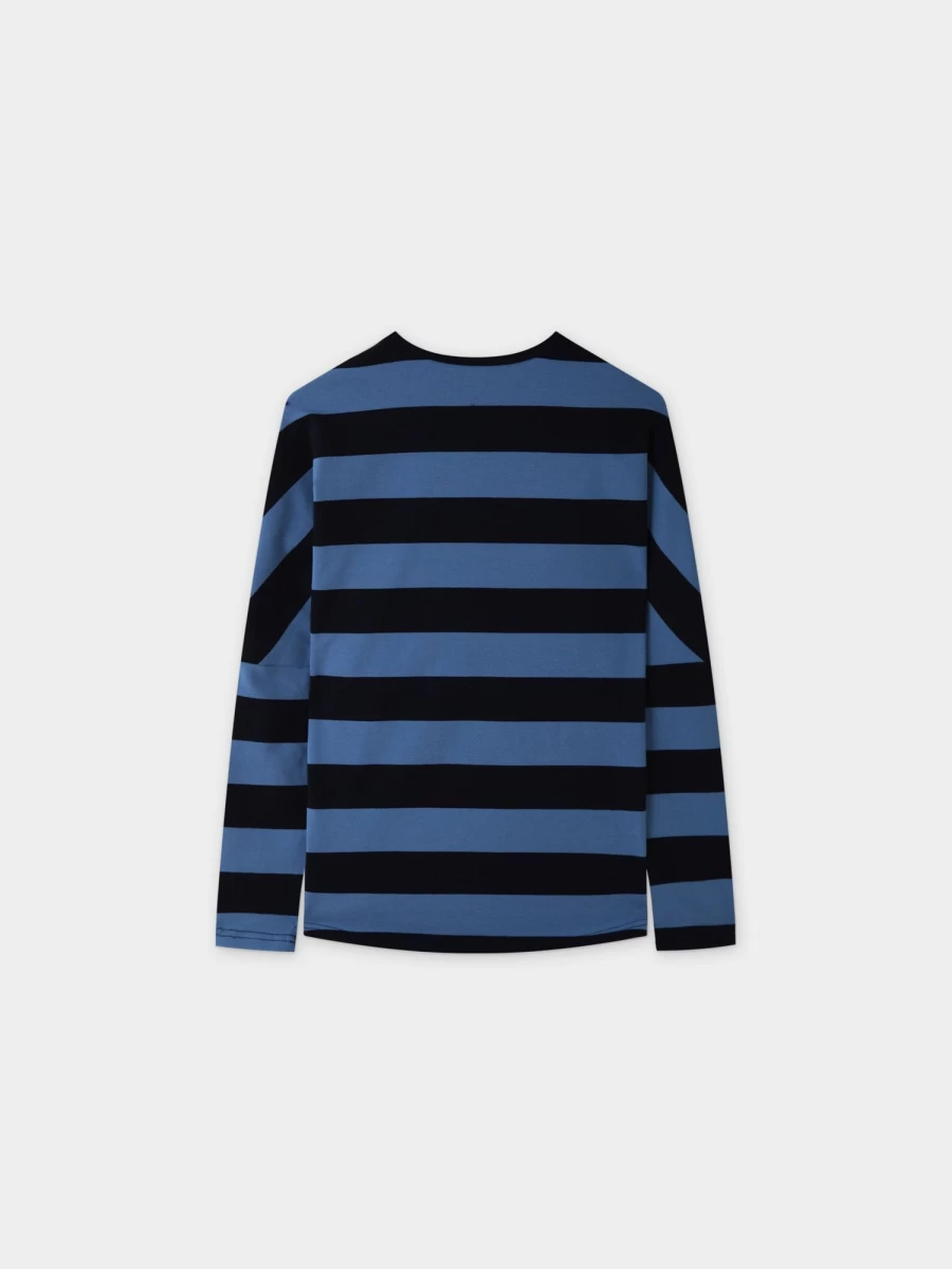 MELI Women's Light Blue & Dark Blue Striped Dolman V-Neck T-Shirt