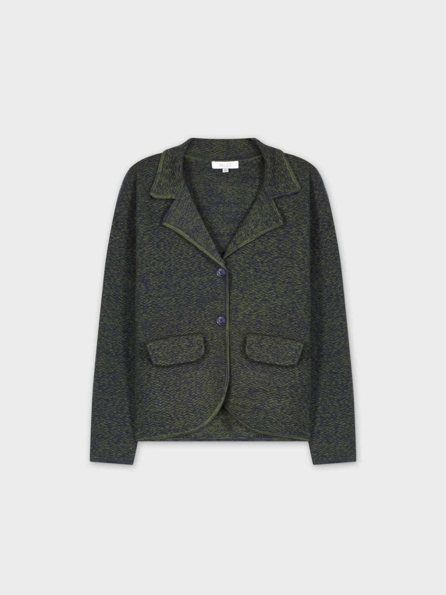 "HAILEY Women's Green & Navy Herringbone Knit Blazer - Stylish Tailored Jacket"