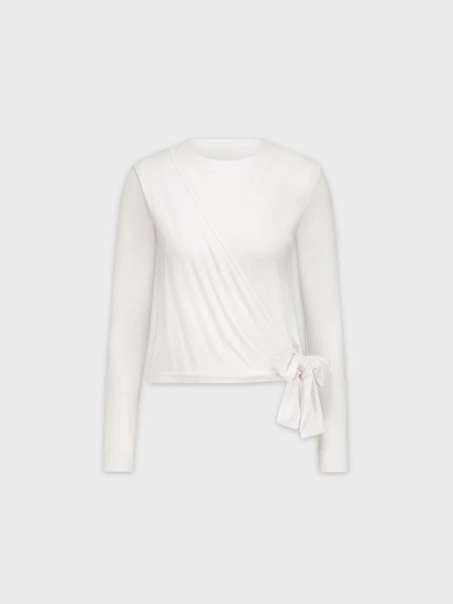 MELI Women's White Wrap Tee - Stylish Casual Wrap Neck T-Shirt