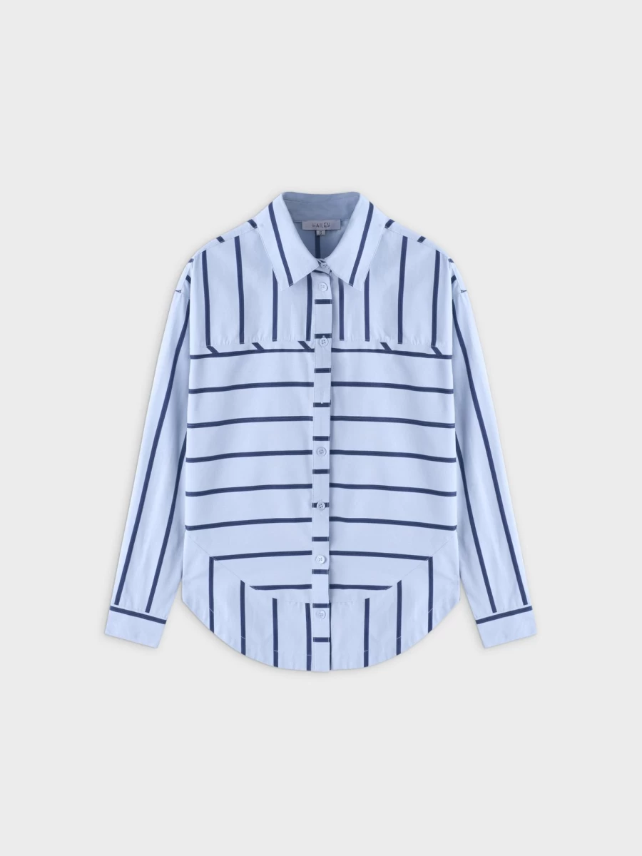 Hailey Women's Light Blue & Navy Rounded Hem Button-Down Shirt