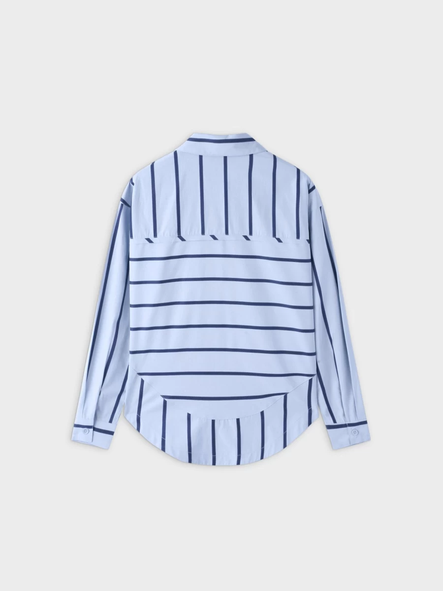 Hailey Women's Light Blue & Navy Rounded Hem Button-Down Shirt