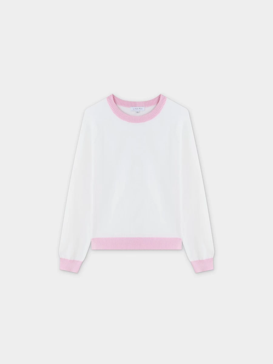 VAARA Women's Side Print Sweater - White & Pink Casual Knit Top