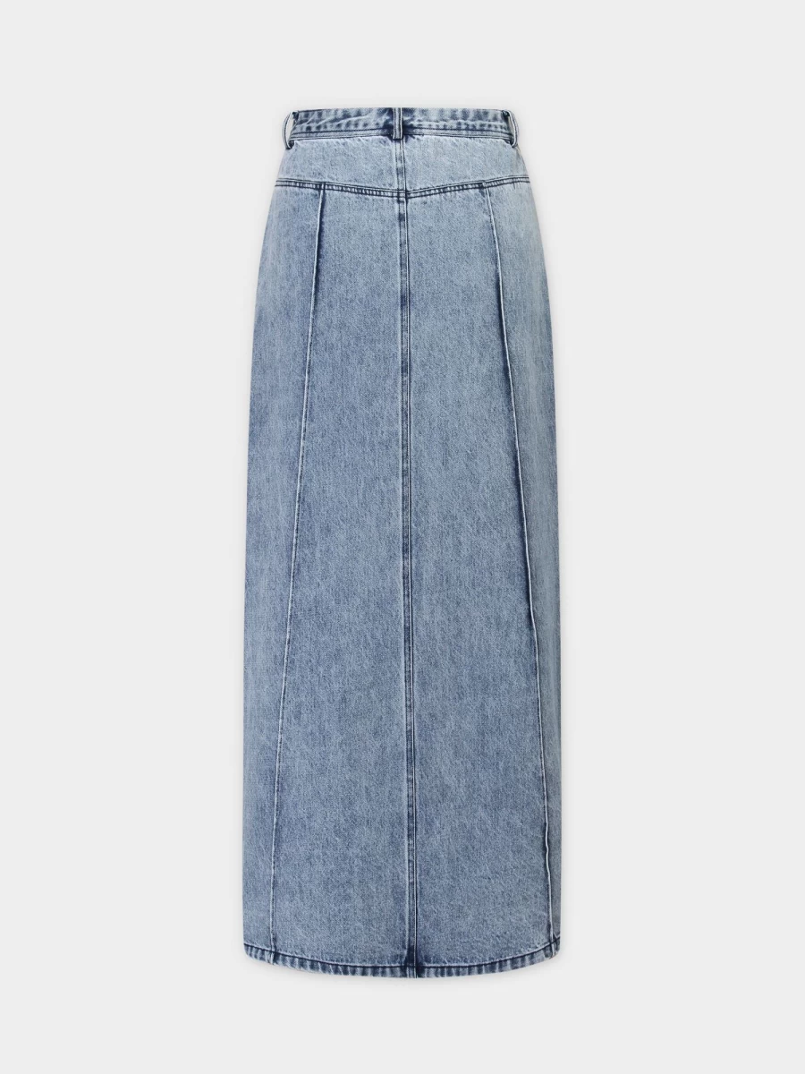 Blue Meli Women's Denim Seamed Skirt - Classic Blue Midi Length Casual Jean Skirt