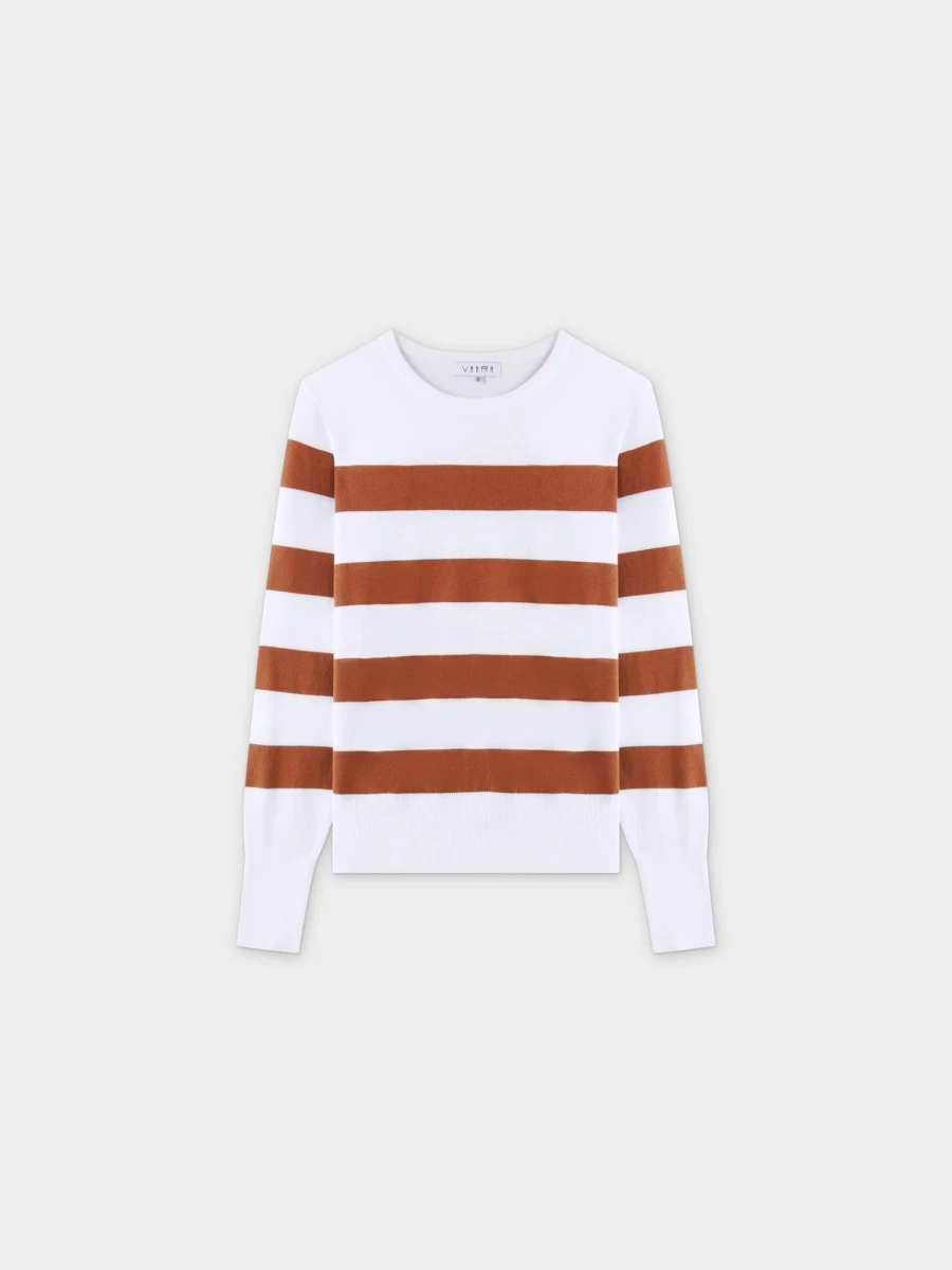 VAARA Women's Brown Striped Cotton Sweater - Soft Casual Knit Pullover