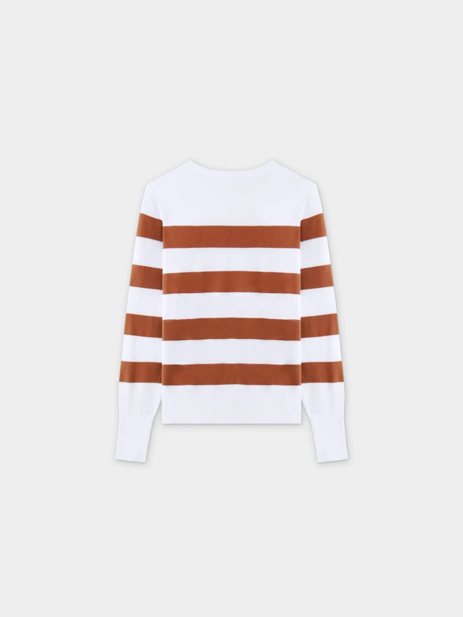 VAARA Women's Brown Striped Cotton Sweater - Soft Casual Knit Pullover
