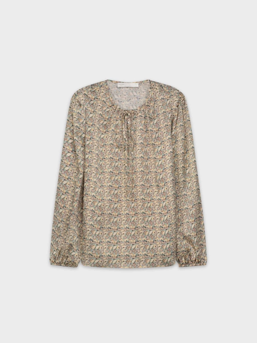STELLA & ROSE Women's Sage Floral Tie Front Blouse - Elegant Feminine Top