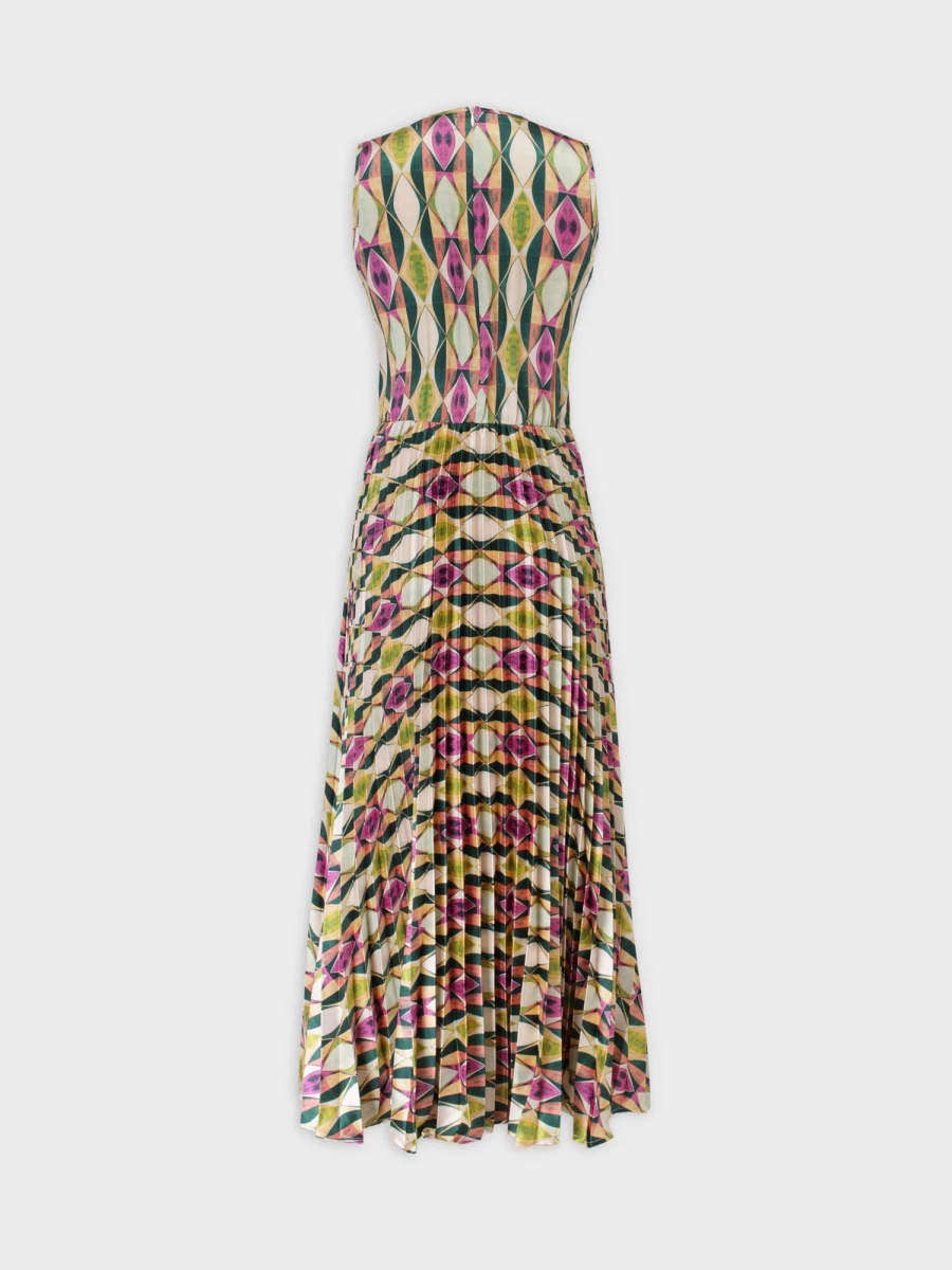 TTS Women's Geometric Print Pleated Slip Dress - Elegant Flowy Midi Dress for Casual & Evening Wear