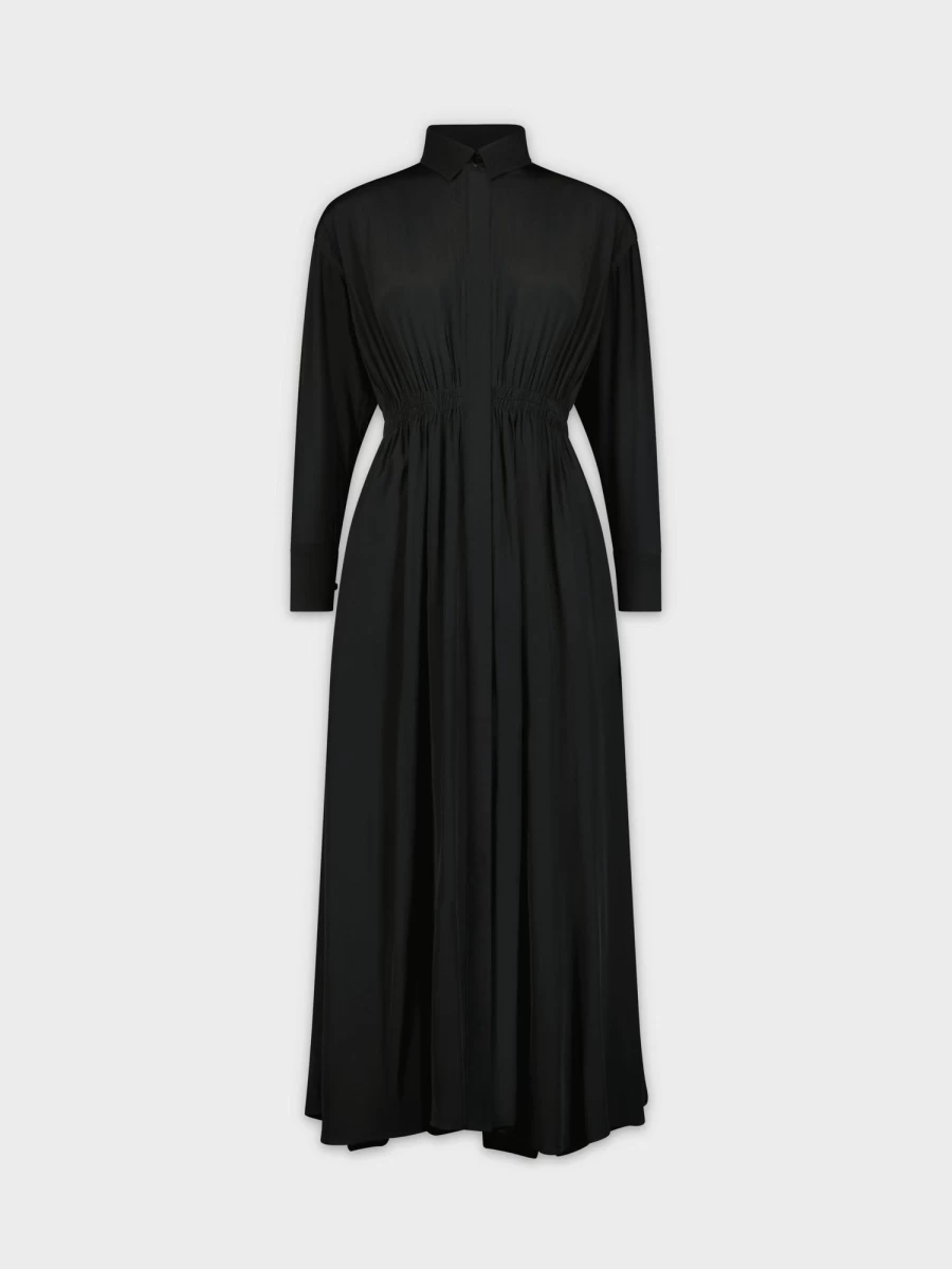 VAARA Women's Black Elastic Waist Shirtdress - Comfortable Stylish Casual Dress
