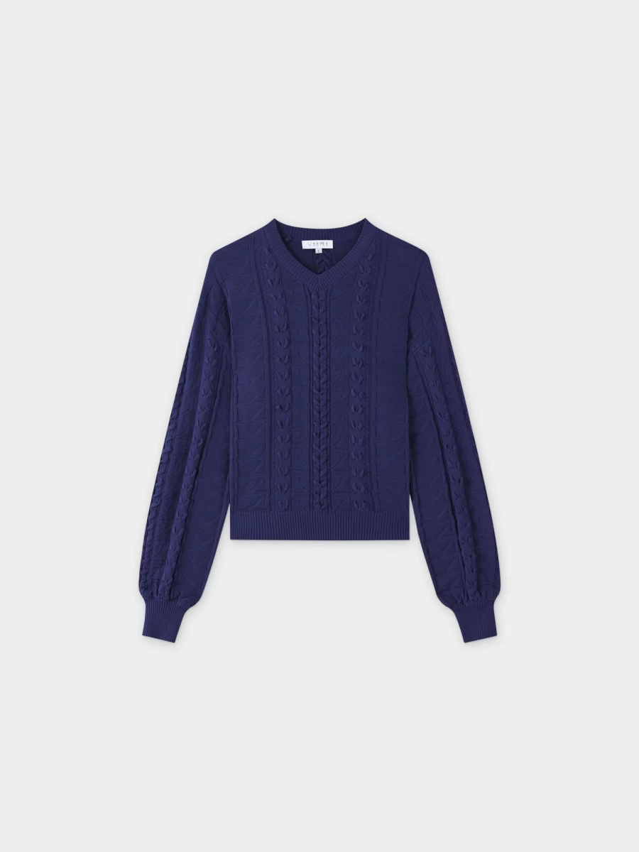 VAARA Women's Navy Cross Stitch Embroidered Sweater