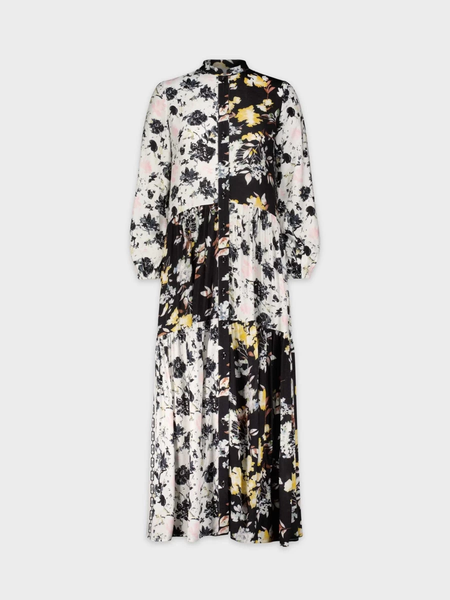 MEENA Women's Floral Mix Pattern Dress - Black & White Bohemian Style Summer Dress