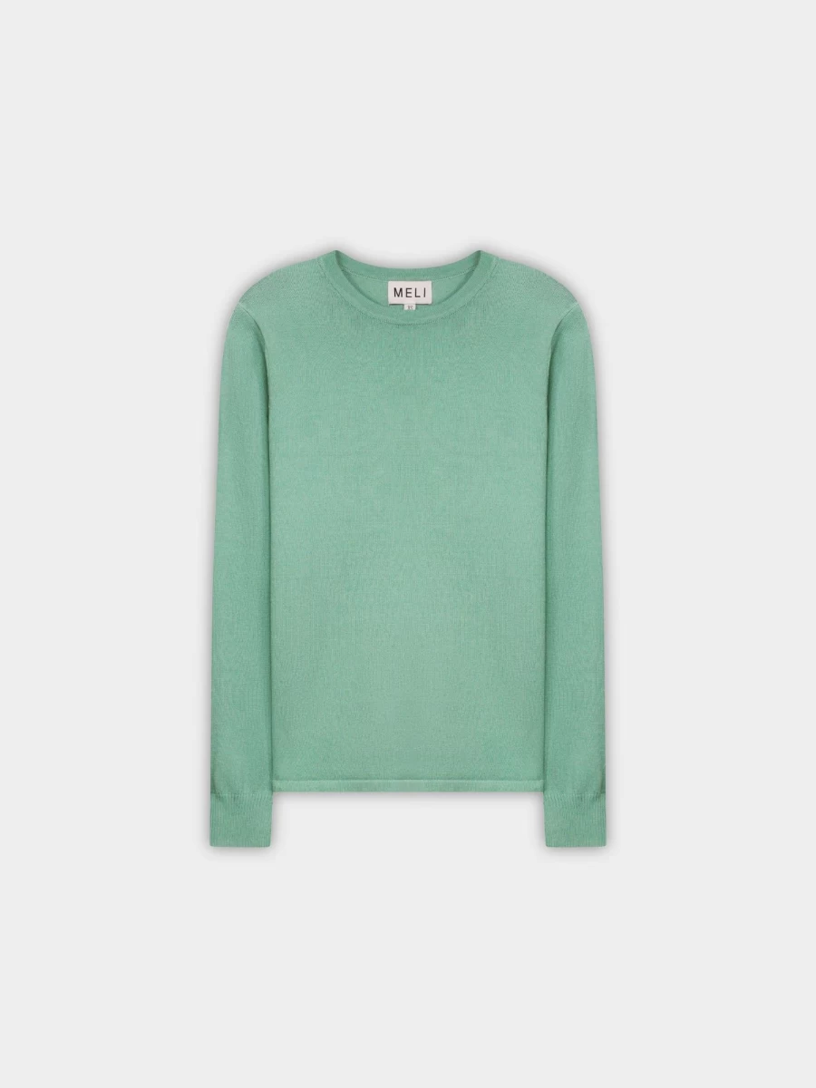 MELI Women's Sage Green Thin Knit Crewneck Sweater - Soft Casual Pullover Top