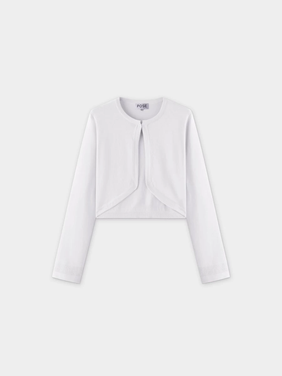 Pose Women's White Flat Ribbed Trim Shrug - Elegant Knit Cover-Up