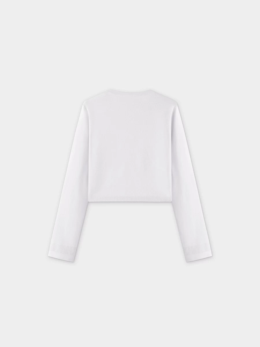 Pose Women's White Flat Ribbed Trim Shrug - Elegant Knit Cover-Up