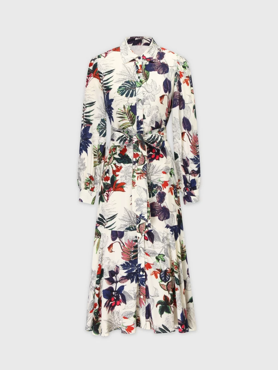 Pose Women's Floral Ruffle Hem Dress - Colored Branches Design