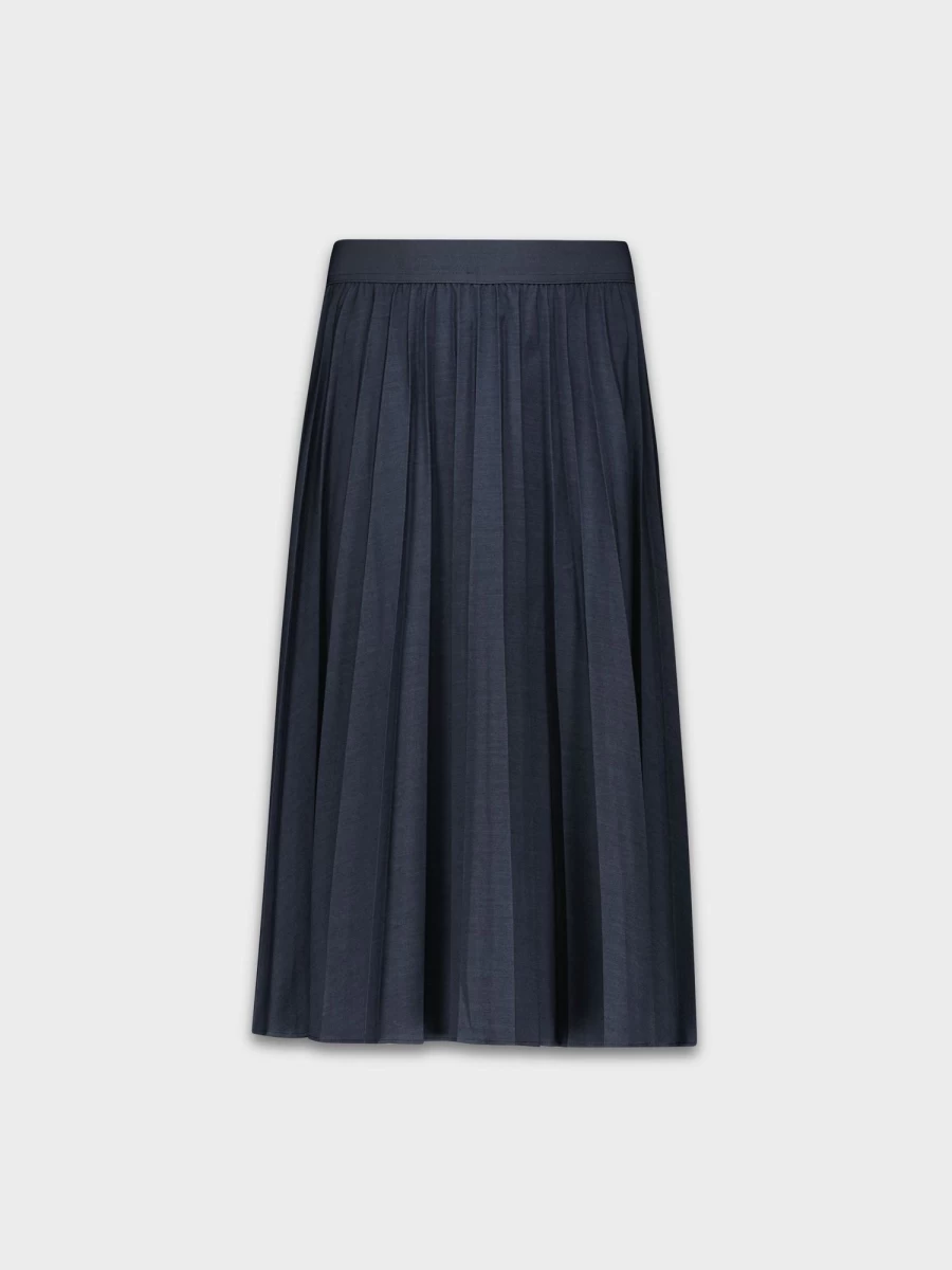 MELI Women's Dark Denim Pleated Midi Skirt - 27" Length High Waist A-Line Style