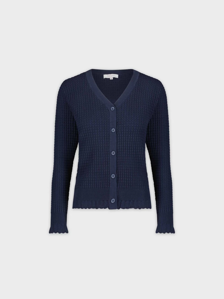 "MEENA Women's Navy Ruffle Hem Cardigan - Stylish Knit Sweater"