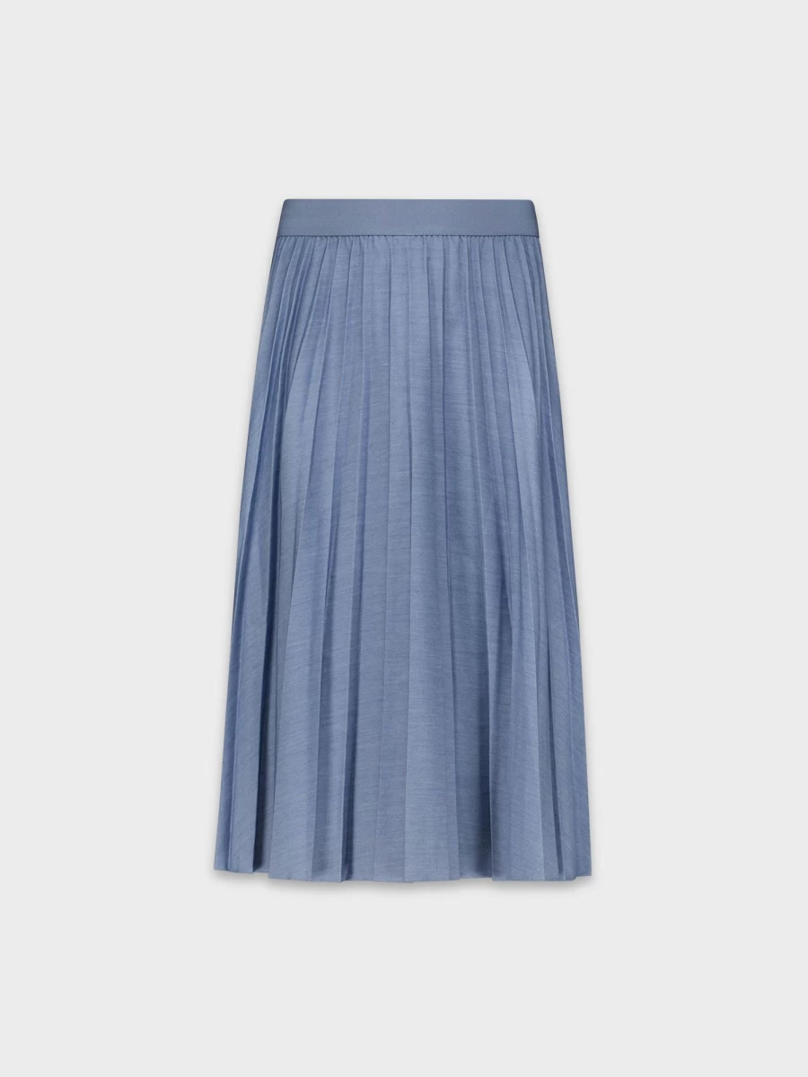 MELI Women's Light Denim Pleated Midi Skirt - 27" Length Casual High Waist A-Line Skirt