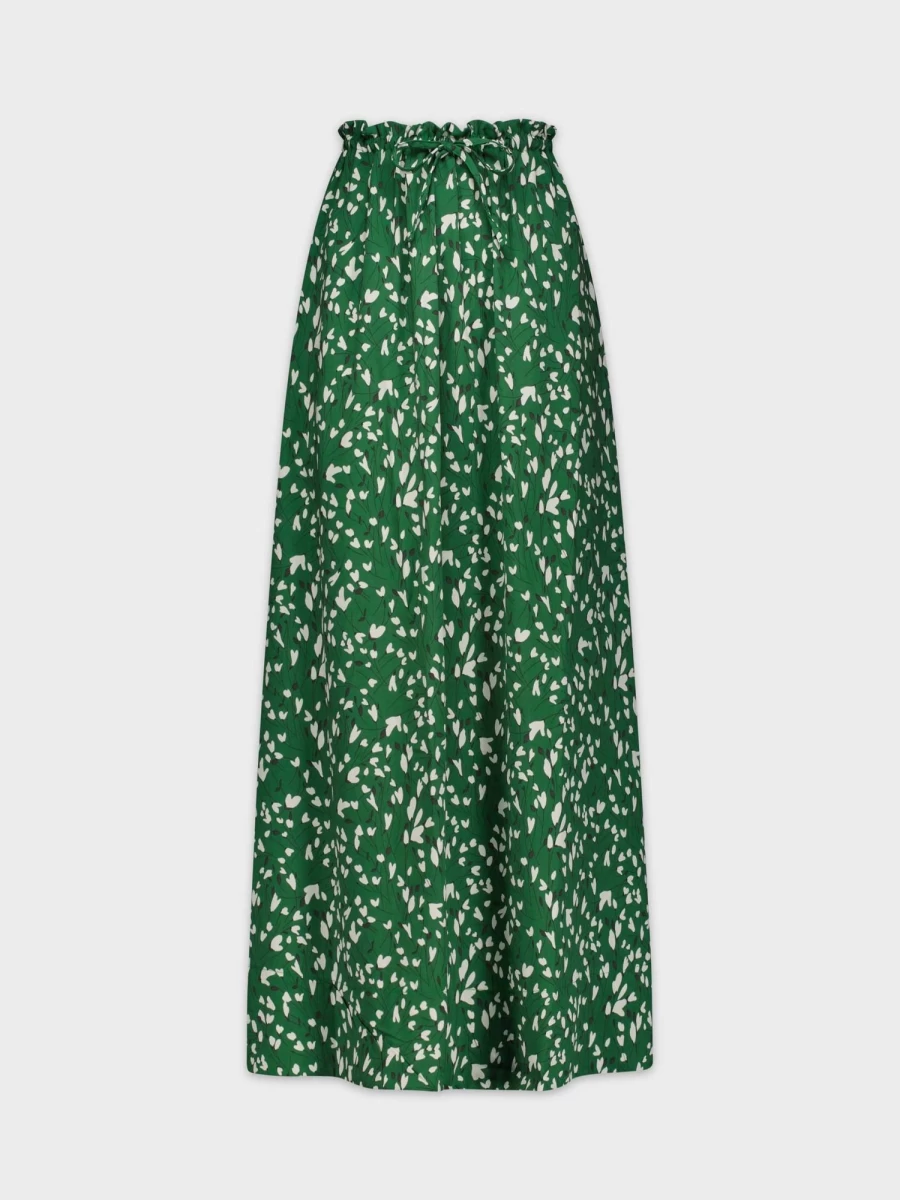 VAARA Women's Floral Drawstring Ruffle Skirt - Green Summer Boho Style