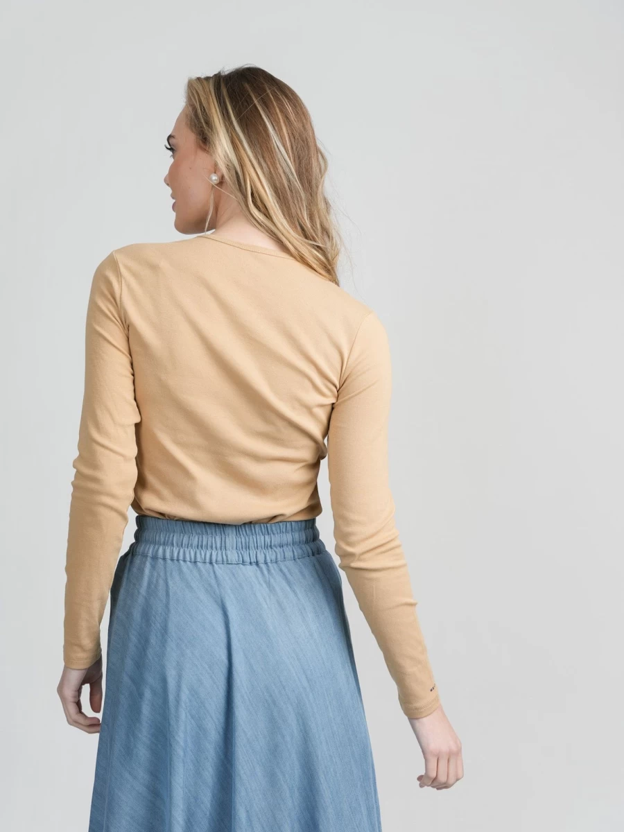 MELI Women's Classic Long Sleeve Tee in Taupe - Comfortable Casual Basic Top