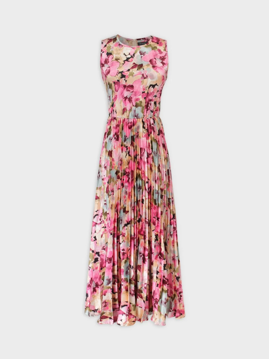 TTS Women's Floral Pleated Slip Dress - Elegant Midi Dress for Casual & Evening Wear