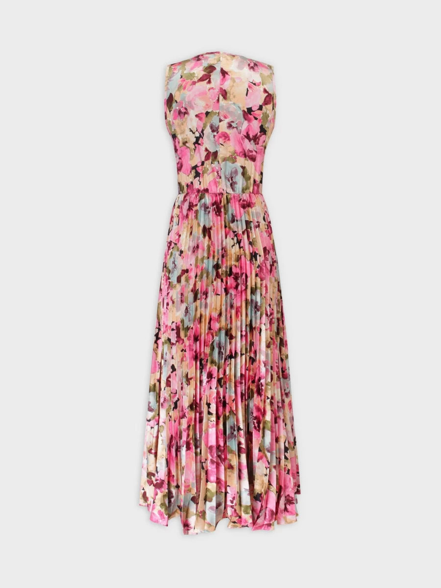 TTS Women's Floral Pleated Slip Dress - Elegant Midi Dress for Casual & Evening Wear
