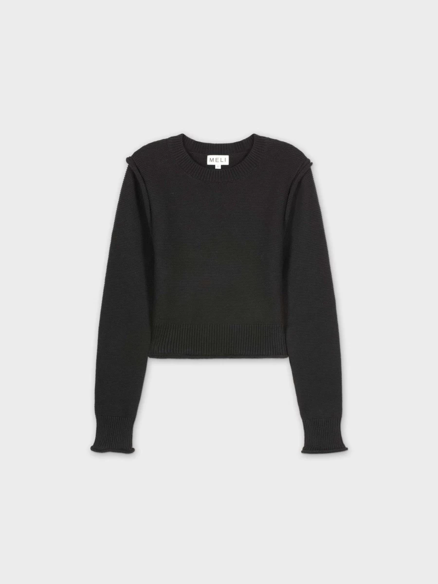 MELI Women's Raw Seam Sweater - Black Knit Pullover for Women