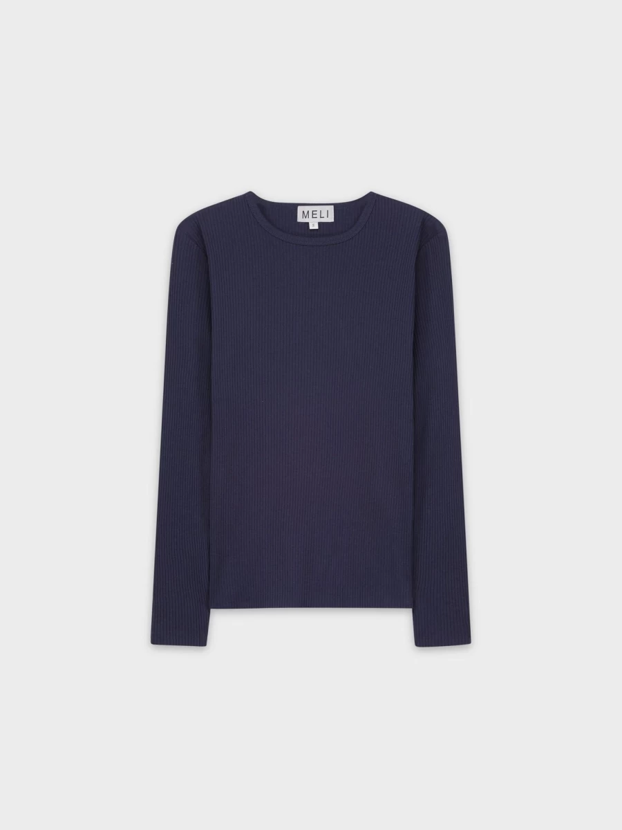 MELI Women's Navy Wide Ribbed Crew Neck Sweater