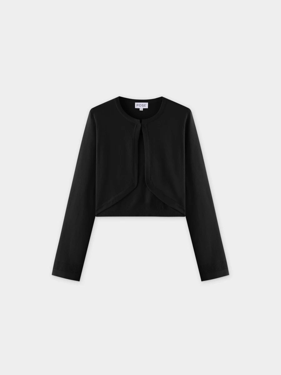 Pose Women's Black Flat Ribbed Trim Shrug - Stylish Knit Cardigan Cover-Up