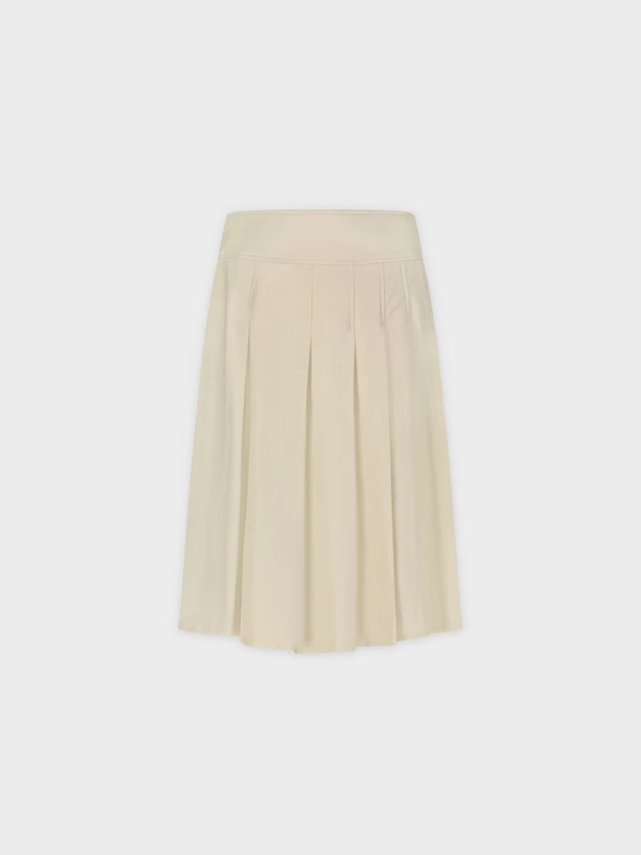 HAILEY Women's Stitched Pleated Leather Skirt in Bone Color - Stylish & Elegant Design