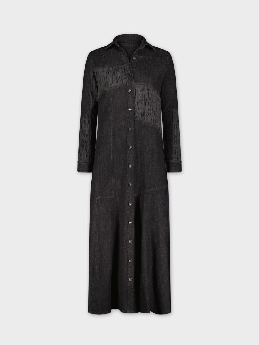 MEENA Women's Black Denim Ruched Patch Detail Dress