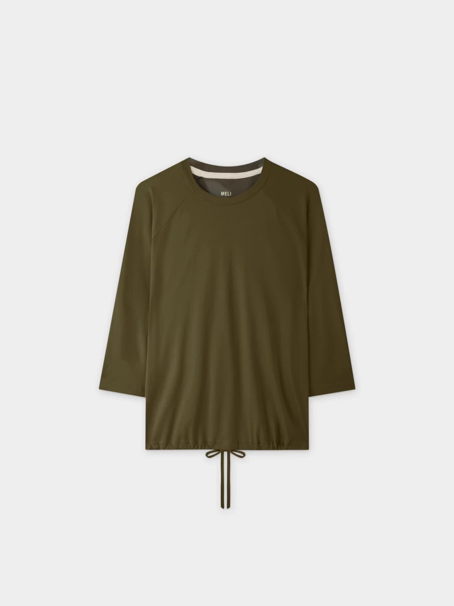 MELI Women's Olive Green Drawstring T-Shirt Casual Comfortable Tee