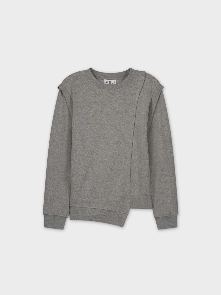 MELI Women's Side Seam Sweatshirt - Heathered Grey Pullover Casual Comfort Fit