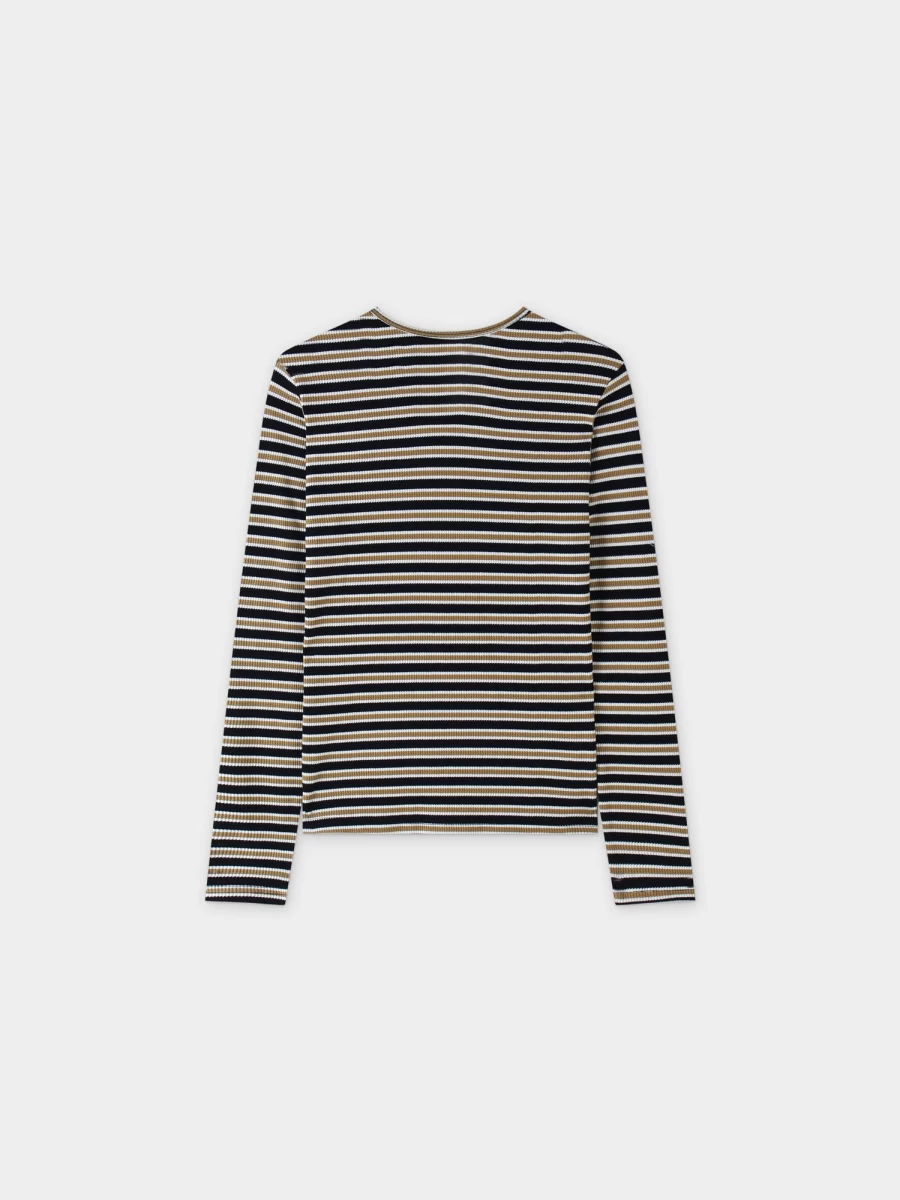 MELI Women's Waffle Striped High V-Neck Sweater - Black, White & Gold Color Options