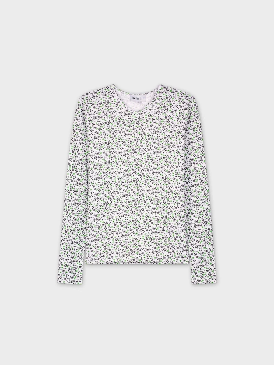 MELI Women's Printed Floral V-Neck Top in Green and Grey - Stylish High V-Neck Blouse