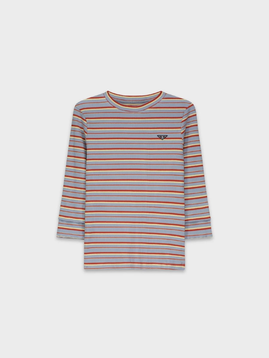 TTS Women's Layered 3Q Sleeve Tee - Red Striped Casual Top