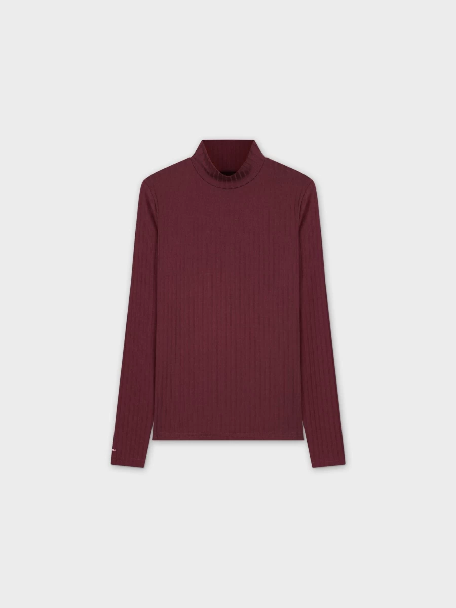 MELI Women's Purple Ribbed Turtleneck Jersey Top - Soft Stretch Slim Fit Long Sleeve Pullover