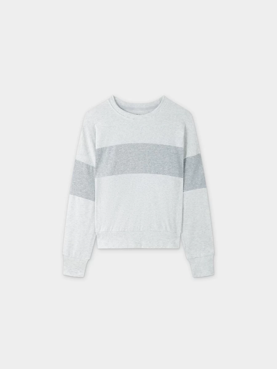 "WOMEN'S MELI HEATHERED WHITE & GREY WIDE STRIPE BOMBER JACKET"