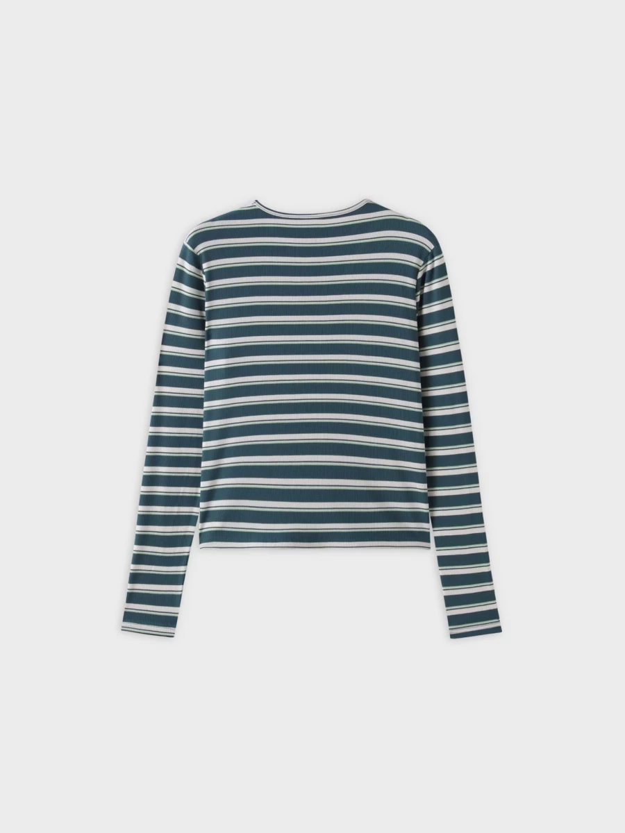 MELI Women's Striped Wrap Tee - Light Green & Green Casual T-Shirt