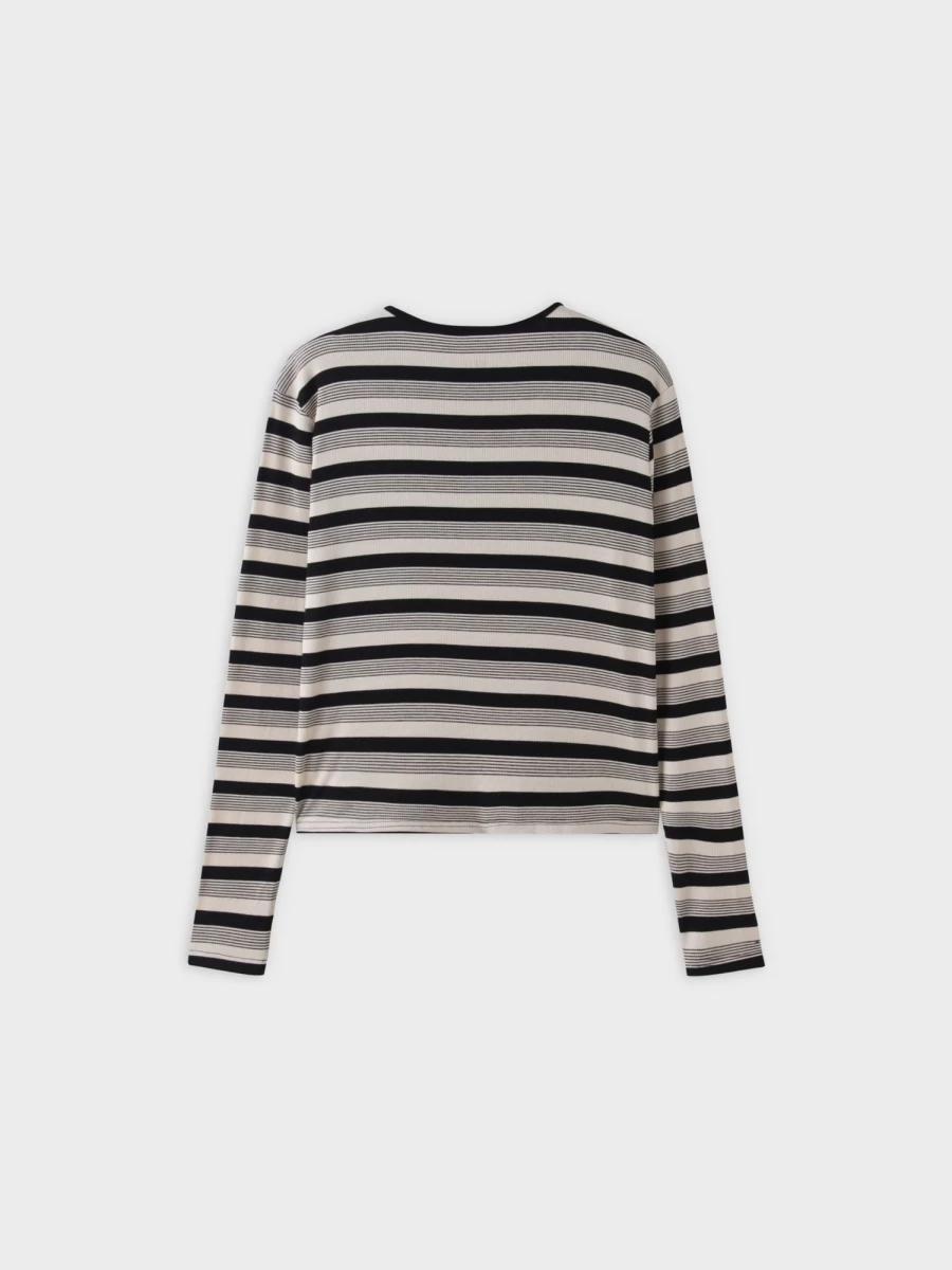 MELI Women's Striped Wrap T-Shirt - Black & White Multi Stripe Casual Tee